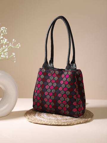 Multicolor Geometric Print Handbag With Long Handle