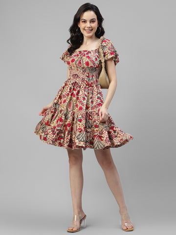 Multi Floral Women Tiered Dress