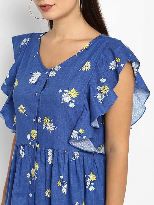 Floral Blue A-Line Dress