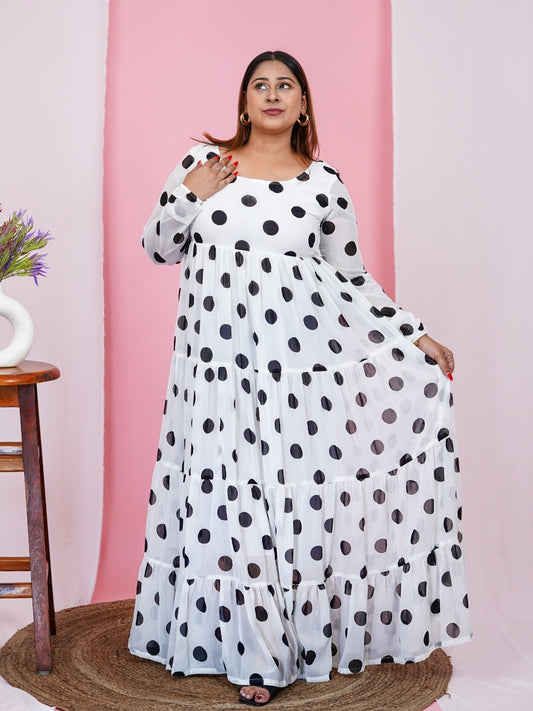 Women's Plus Size Round Neck Polka Dot Maxi Dress