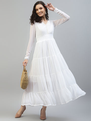 White Tiered Women's Maxi Dress