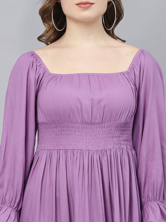 Women's Plus Size Lavender Square Neck Solid Flared Maxi Dress