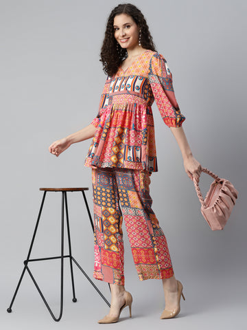 Multicolor With Geometrical Printed Co-Ord Set