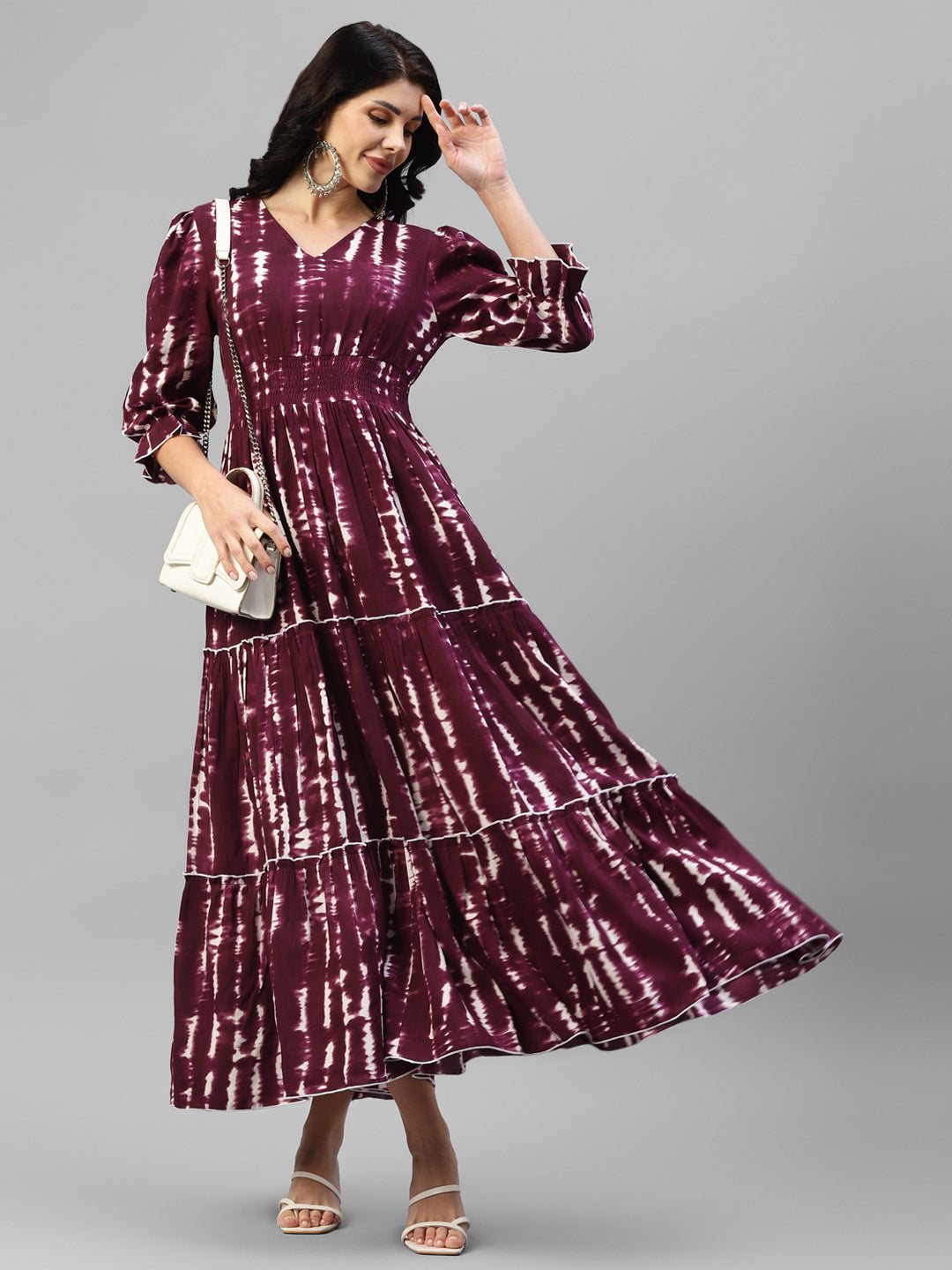 Wine Tie Dye Viscose Rayon Women's Maxi Dress