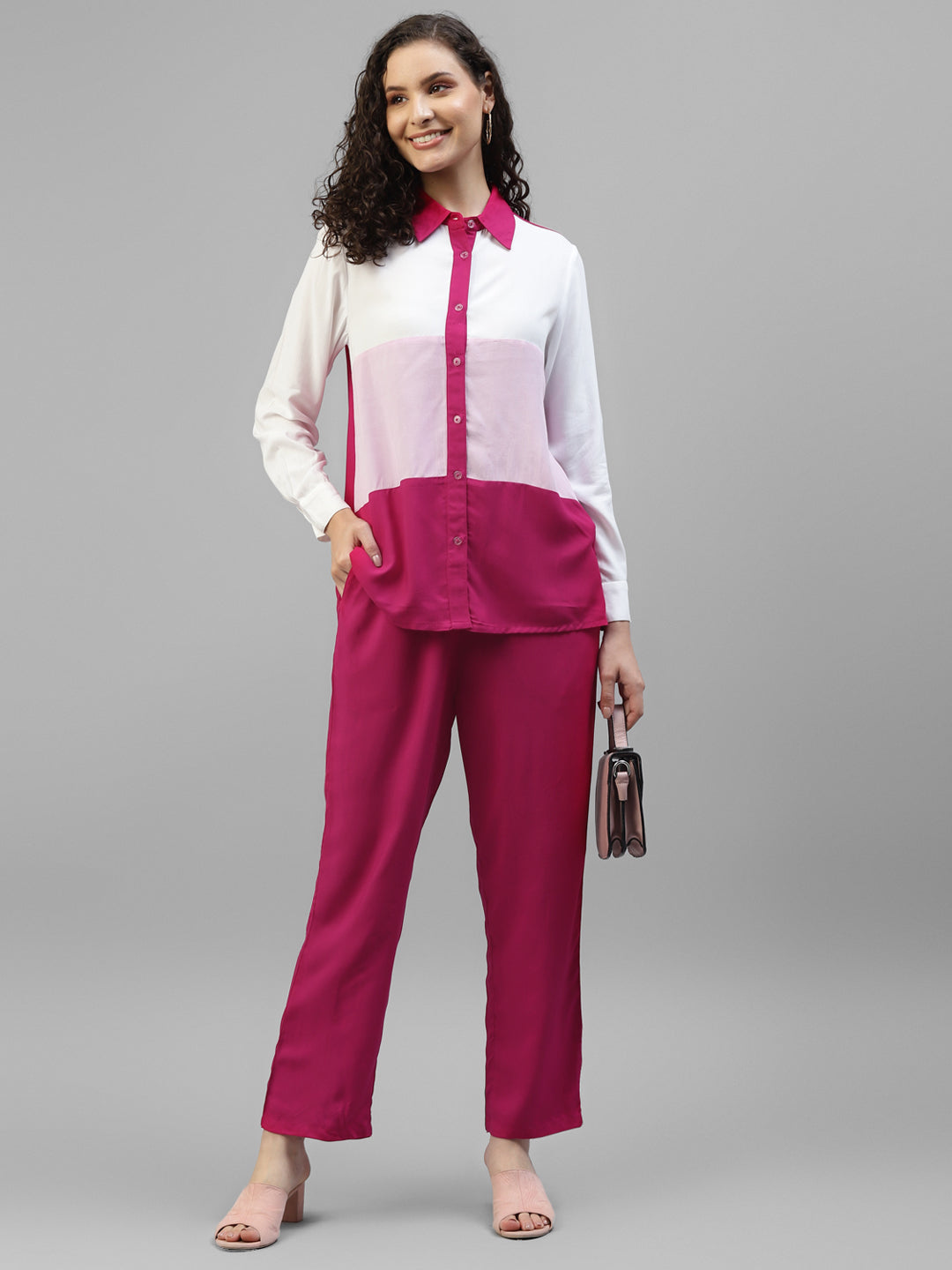 Magenta With Multi Colorblock Women's Co-Ord Set