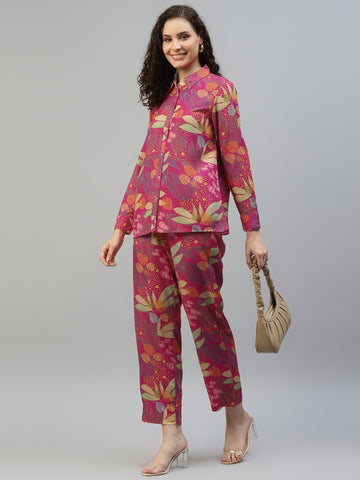 Magenta Printed Shirt With Pants Women's Co-Ord Set