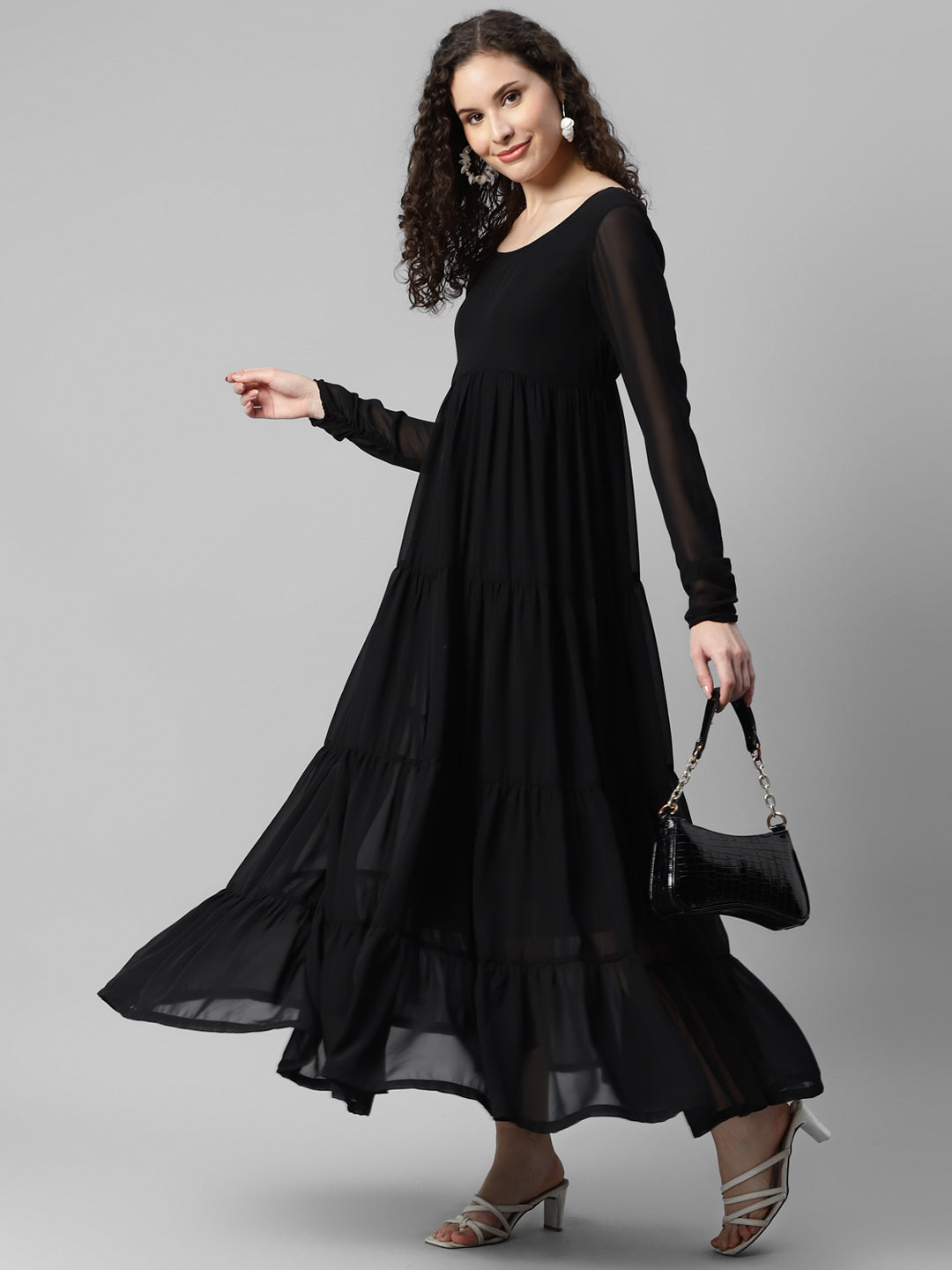 Black Tiered Women's Maxi Dress