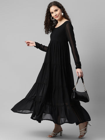 Black Tiered Women's Maxi Dress