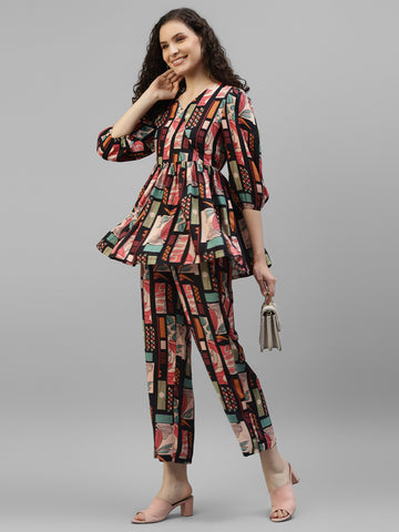 Multicolor Abstract Printed Women's Co-Ord Set
