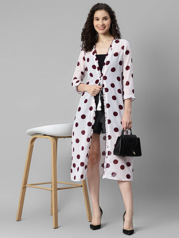 Wine Polka Dots Georgette Women'S Shrug