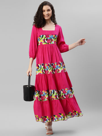 Magenta Floral Women'S Maxi Dress