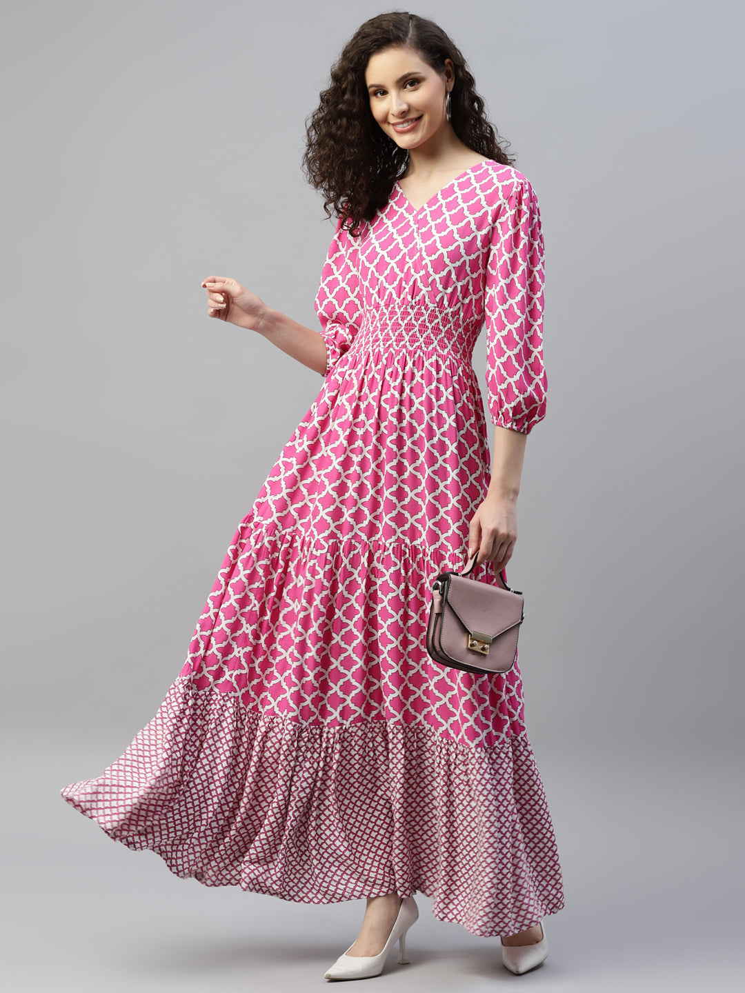 Geometrical Printed Tiered Maxi Dress