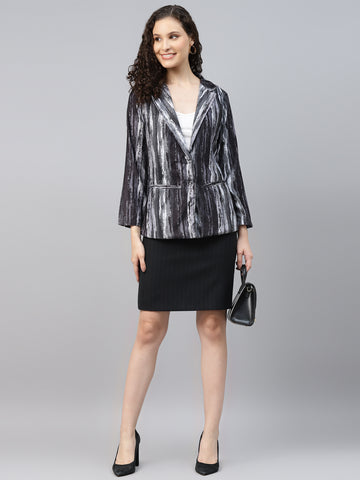 Animal Print Collared Velvet Blazer