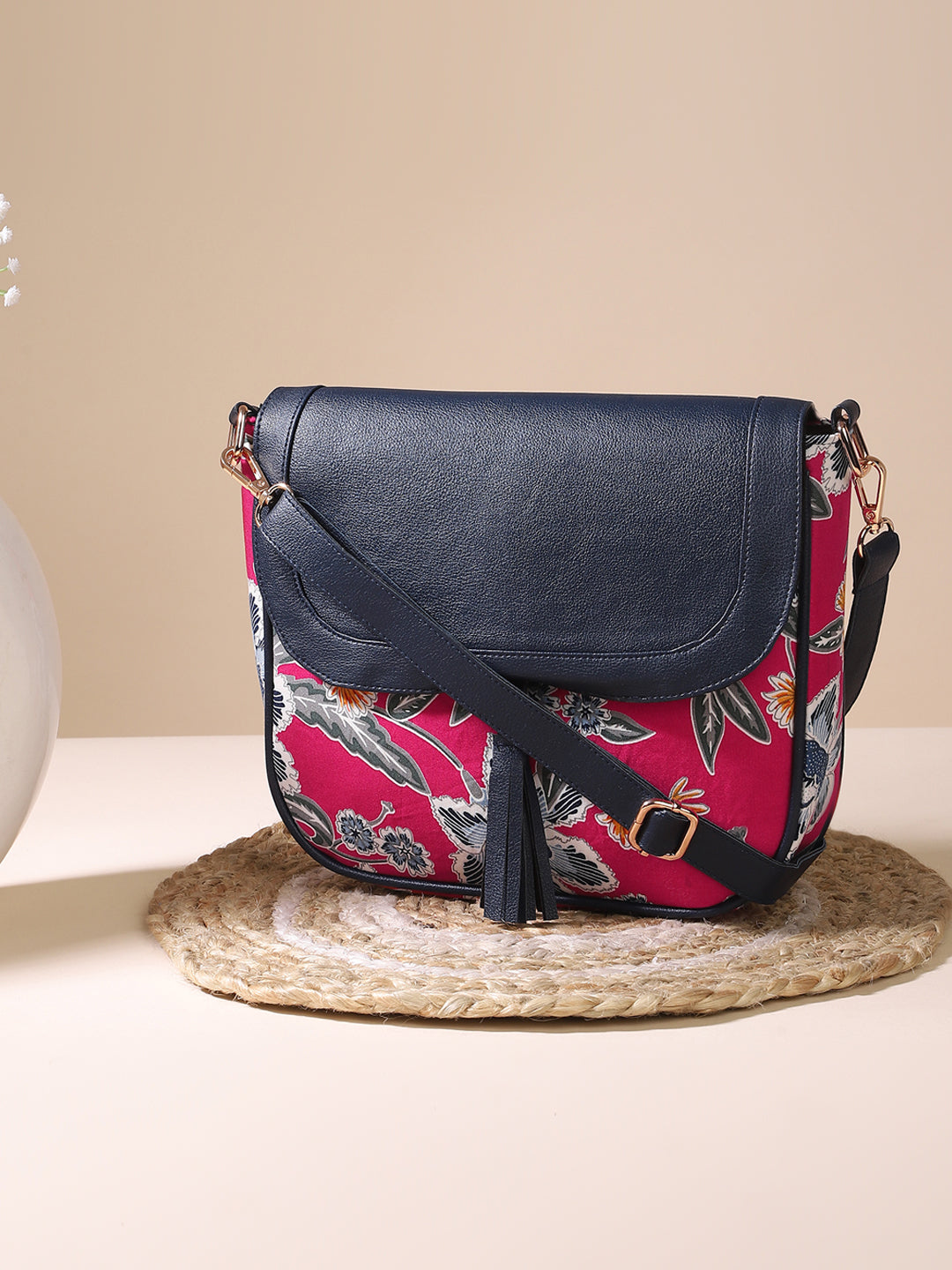 Floral Print Sling Bag With Adjustable & Adjustable & Detachable Strap