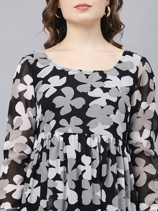 Black floral printed women maxi dress