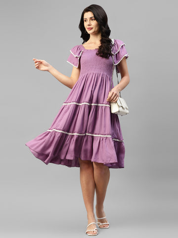 Lavender Tiered Viscose Rayon Women's Dress