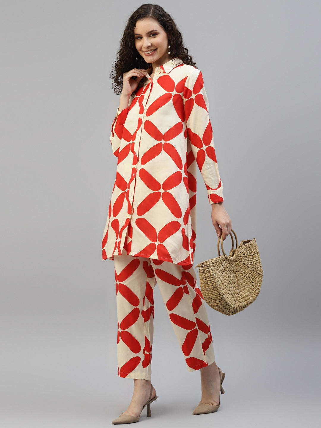Geometric Printed Shirt With Pants Women's Co-Ord Set