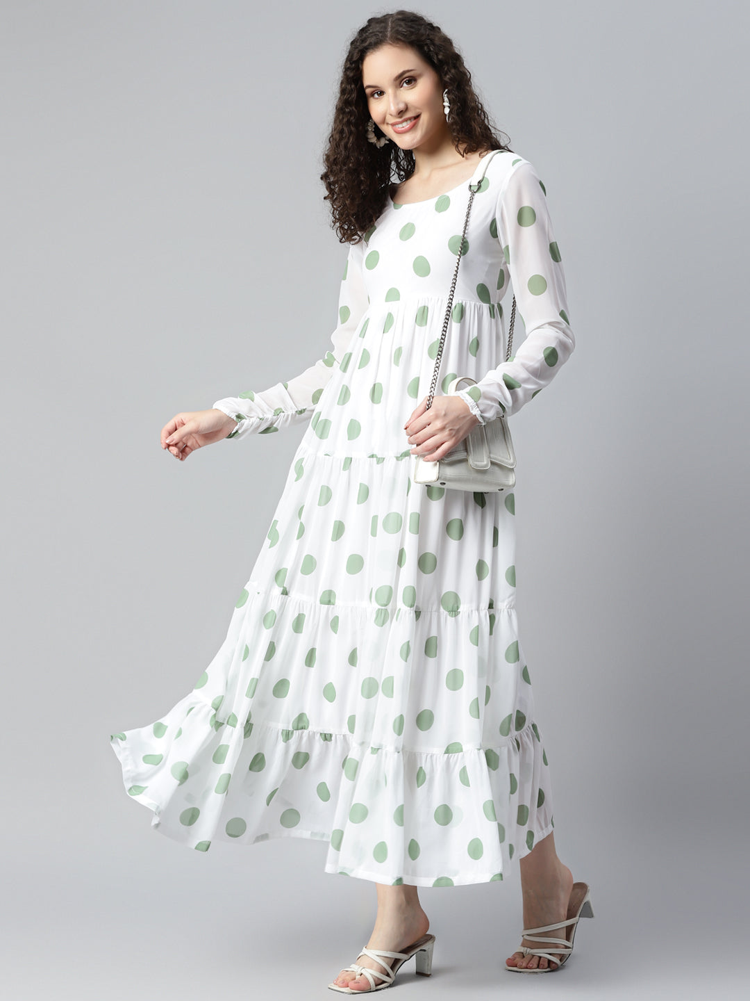 Sea Green Polka Women'S Maxi Dress
