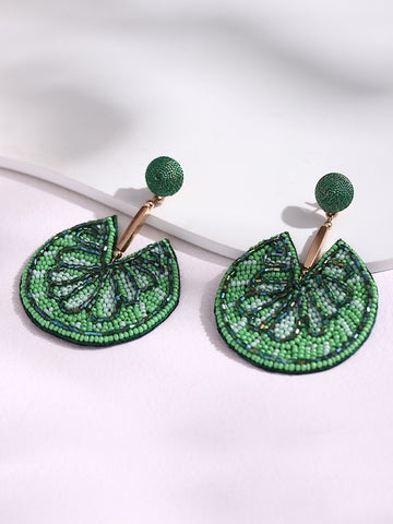 Green Tropical Appeal Circular Drop Earrings