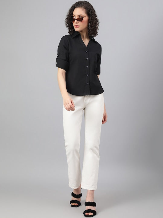 Women's Black Premium Cotton Casual Shirt