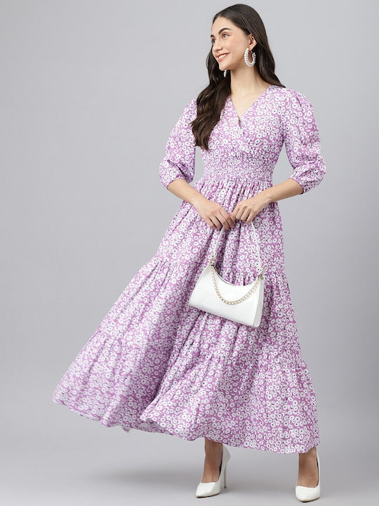 Lavender Floral Flared Dress
