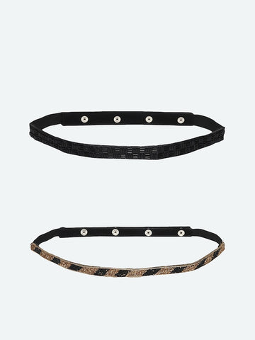 Women's Lace Gold-Black Toned Embellished 2 PU Belt