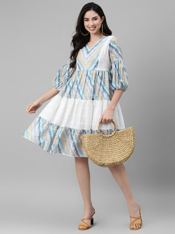 Women's Striped Flared Tiered Dress