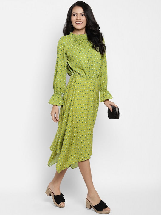 Olive Green A-Line Midi Dress
