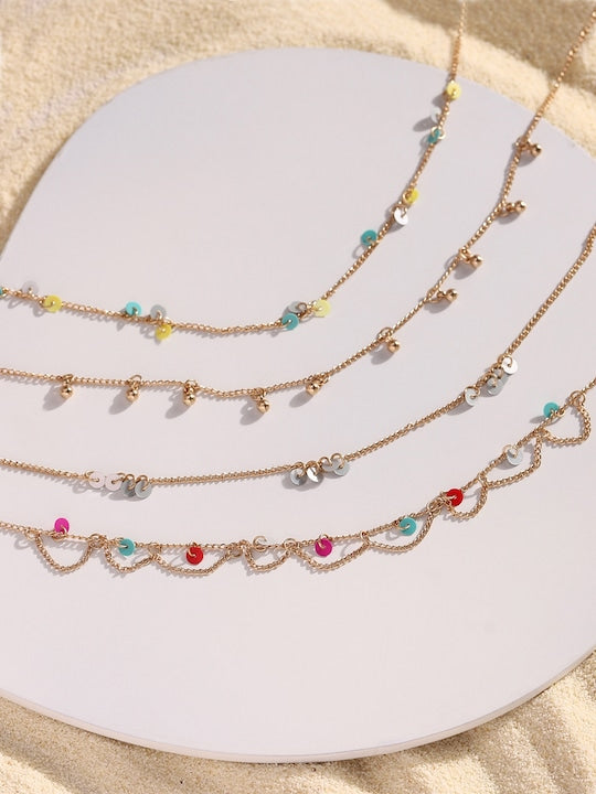 Gold-Toned Blue Rose Gold-Plated Layered Necklace