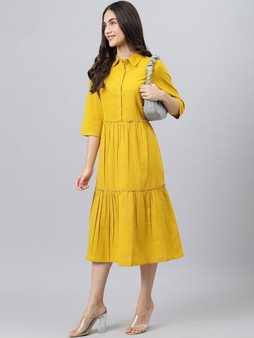 Yellow Collared Tiered Dress