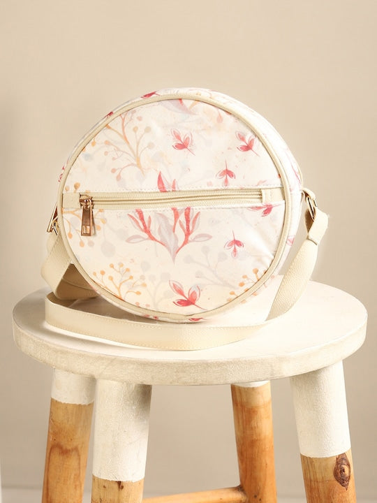 White Floral Printed Canteen Bag