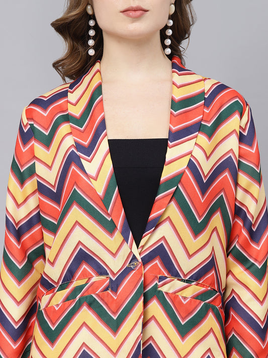 multi colour zig-zag printed women blazer