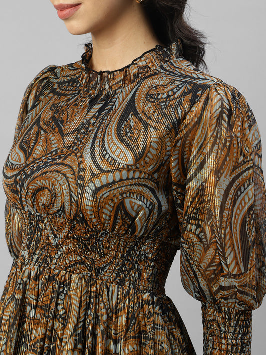 Women's Paisley Printed Maxi Flared Dress