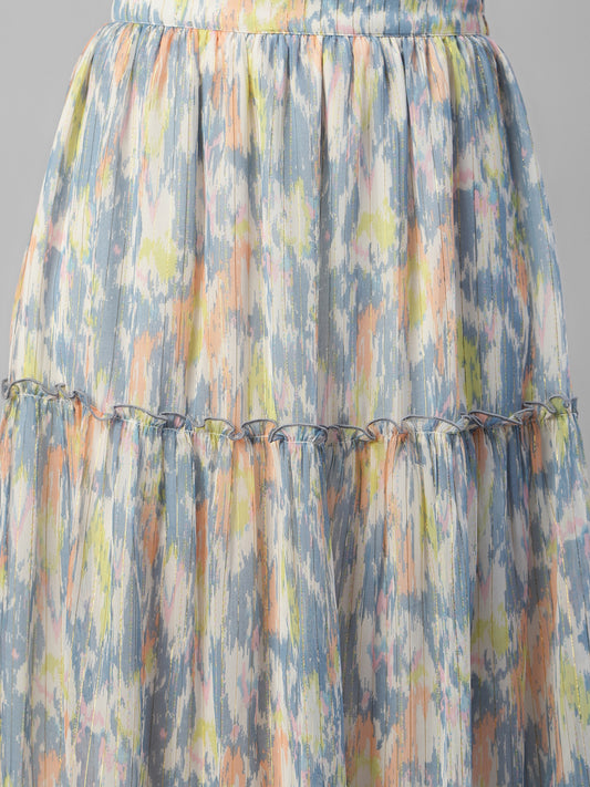 Women's Grey Abstract Maxi Tiered Skirt