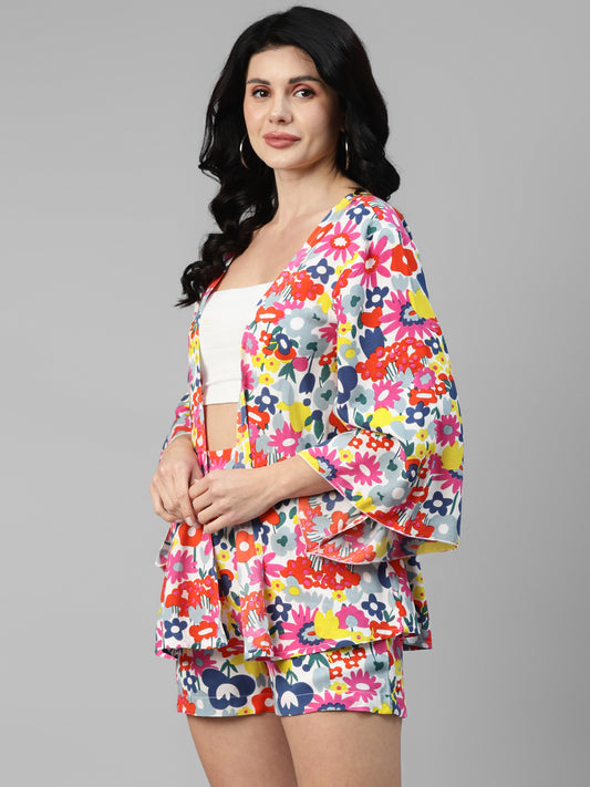 Multicolor Floral Printed Viscose Rayon Women's Co-Ord Set