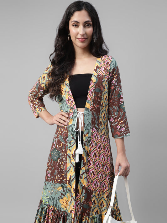 Women's Patch Printed Stright Sleeve Long Shrug