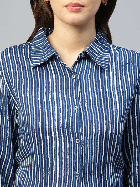 indigo striped formal women shirt
