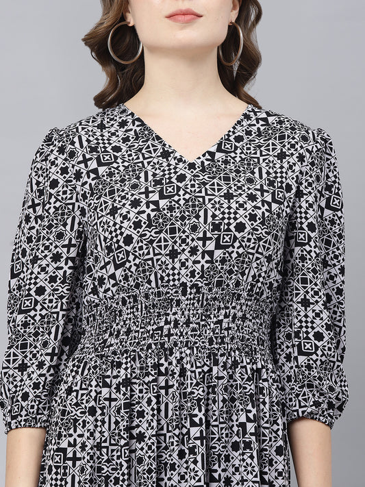 Abstract printed women flared dress