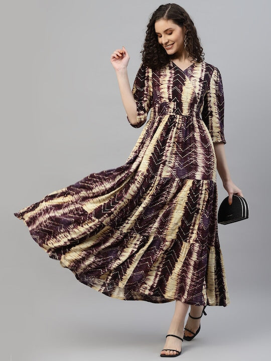 Wine Printed Women'S Maxi Dress