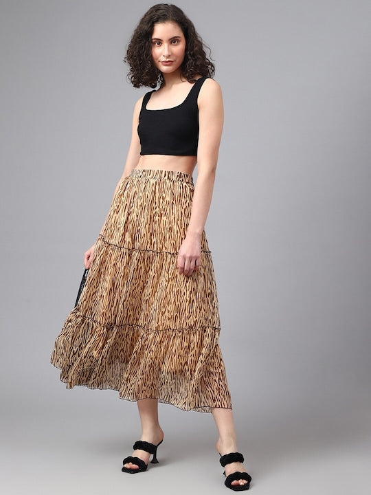 Buy Leopard Print Animal Print Chiffon Skirt