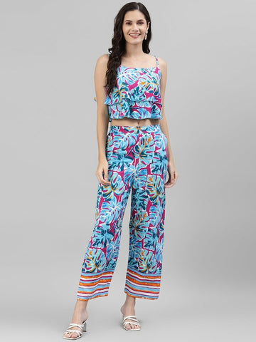 Tropical Flare Top With Straight Pants