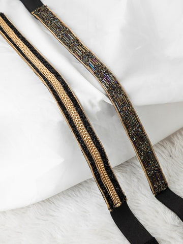 Women's Black & Golden Embellished 2 PU Belt