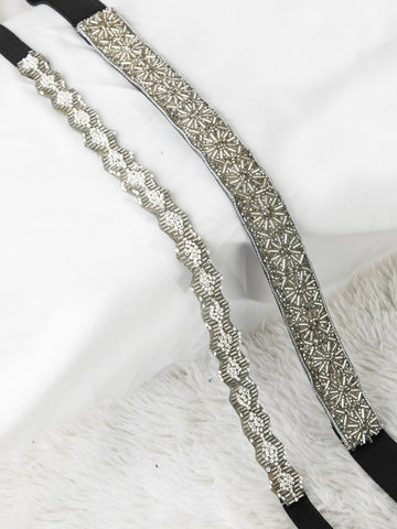 Women's Set of 2 Silver-Toned Embellished Belt