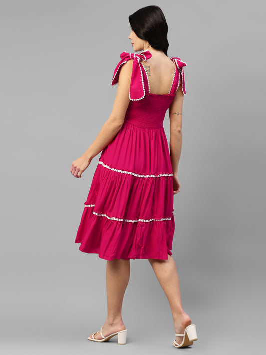 Magenta Tiered Viscose Rayon Women's Dress