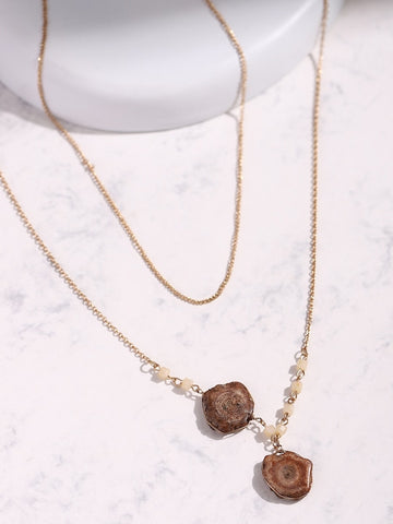 Gold-Plated Brown Agate Stone Necklace