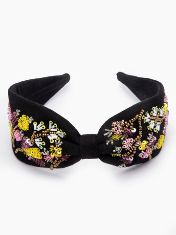 Girls Black Yellow Sequins Floral Embellished Hairband