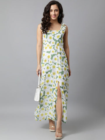 Women's Floral Printed Georgette Slit Maxi Dress
