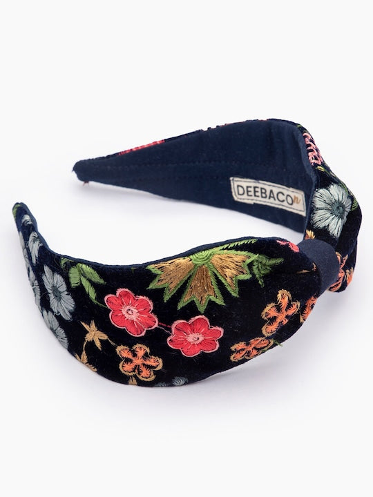Women's Blue Floral Embroidered Headband