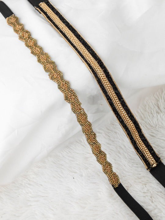 Set of 2 Women's Gold-Toned Embellished PU Belt
