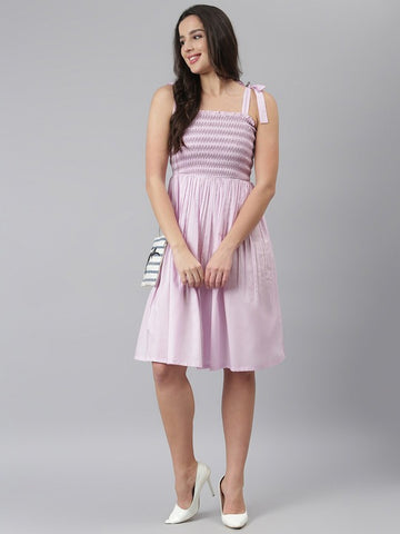 Women's Pink Cotton Fit & Flare Dress